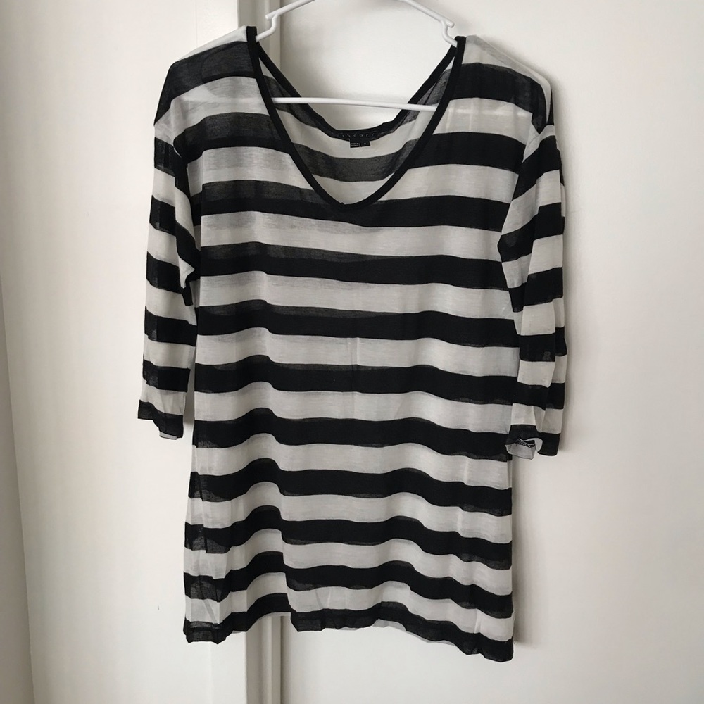 THEORY casual stripped scoop neck top
